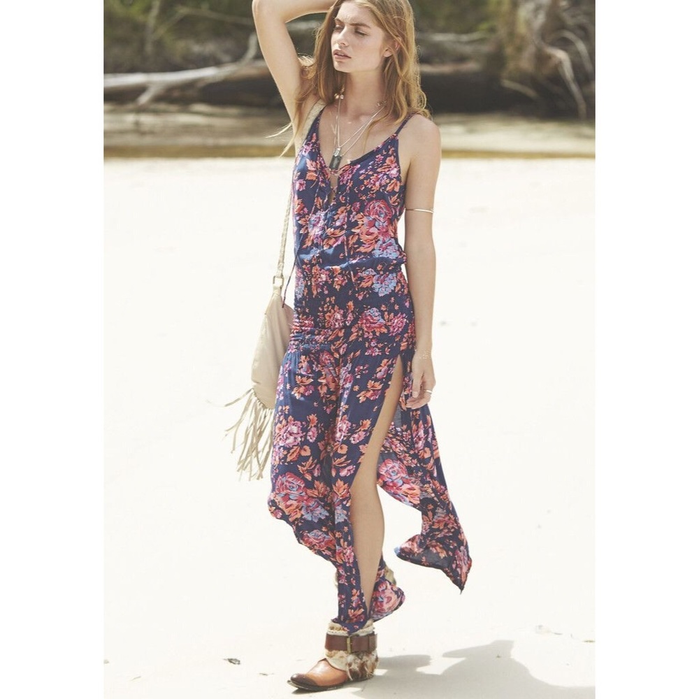 Auguste The Label Navy Floral Maxi Dress with Pink & Coral Blooms